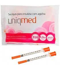 Seringa para insulina 0,3ml  com agulha 6mm X 31g  pcte com 