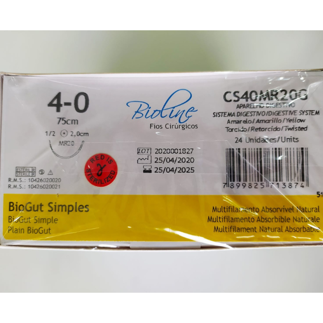 Biogut Simples 4-0 ag 1/2 r 2,0-75cm cx c/24 unid   Bioline...