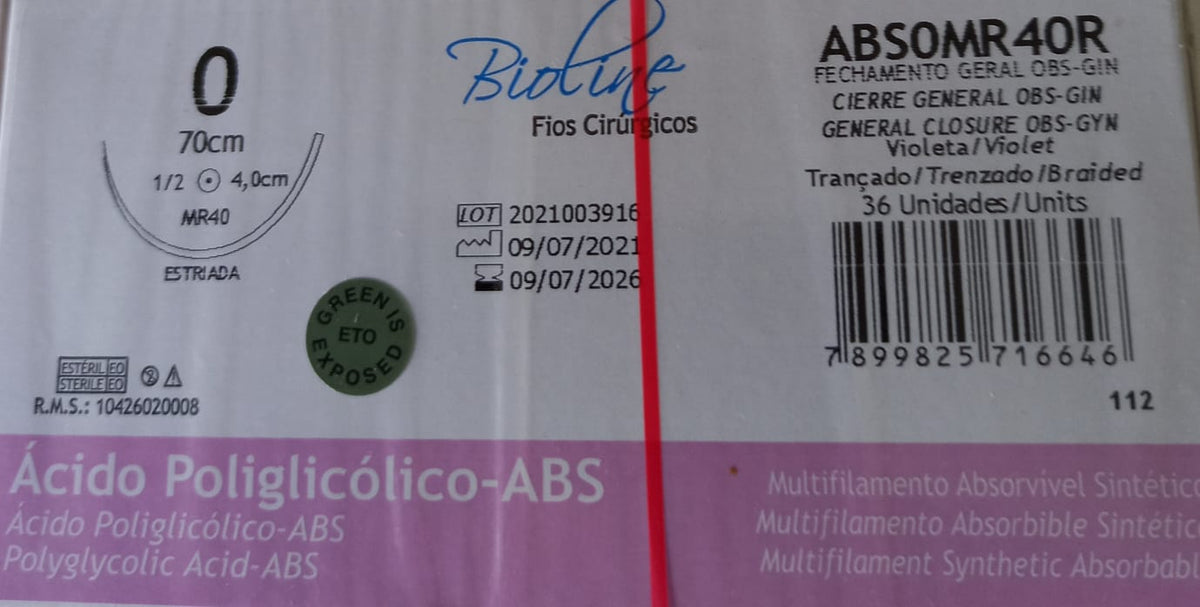 Fio abs pga 0 ag1/2 cil4,0-70cm cx c/36 unid Bioline