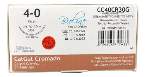 Categut Cromado 4-0 ag 3/8 cil 3,0-75cm cx c/24 unid  Bioline