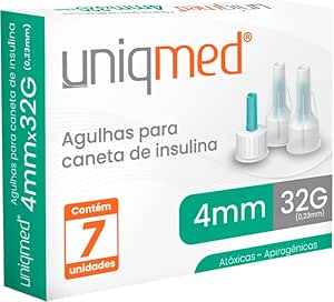 Agulhas para Caneta de Insulina 4mm x 32G (0.23mm) - Caixa com 7 unidades Uniqmed
