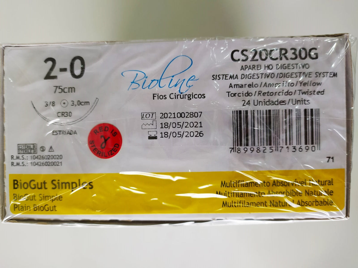 Biogut Simples 2-0 Ag 3/8 R 3,0-75cm cx c/24 unid Bioline...