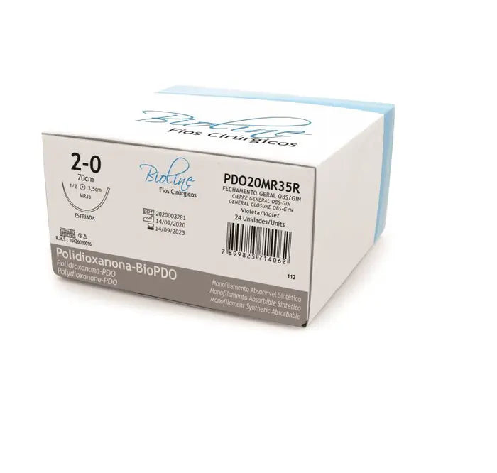 Fio Polidioxanona 0 ag1/2 cil4,0-70cm cx 24unid Bioline