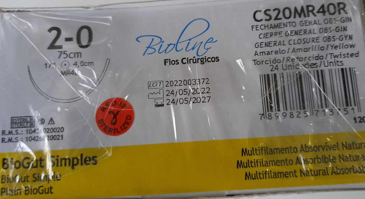 Biogut simples 2-0 1/2 4,0-75cm cx c/24 unid Bioline
