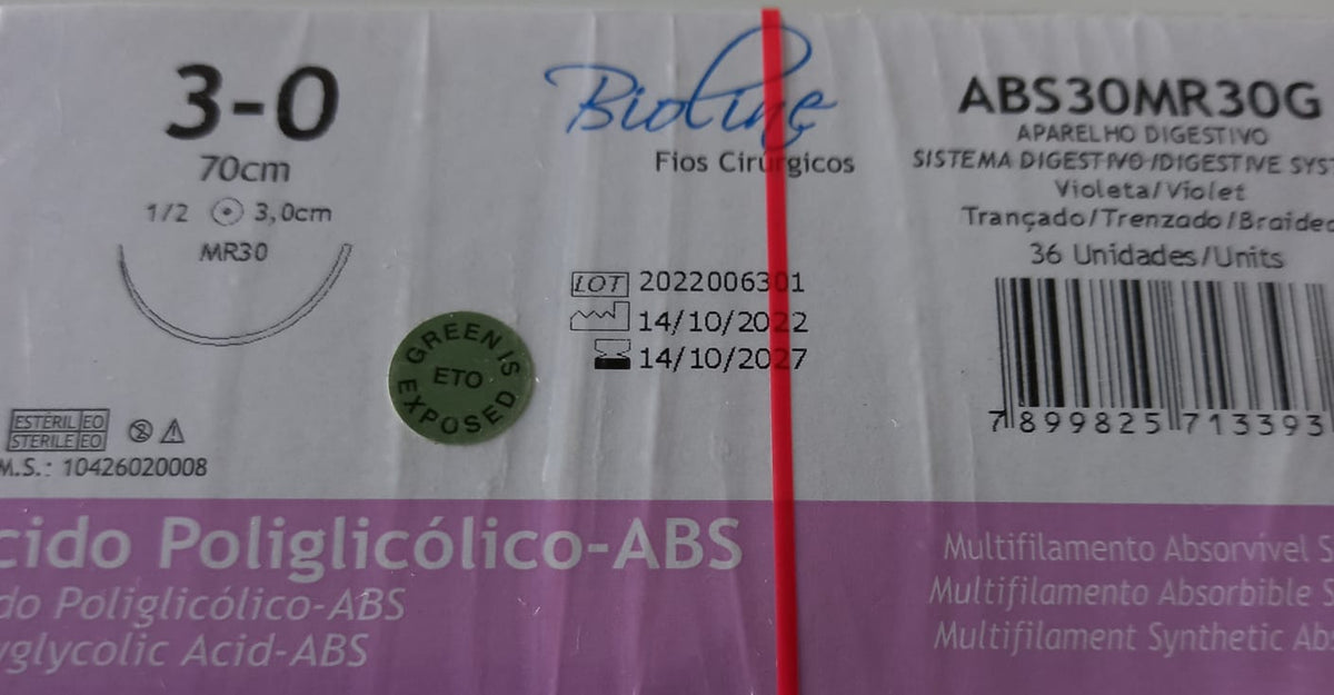 Fio abs pga 3-0 ag1/2 cil3,0-70cm cx c/36 unid Bioline