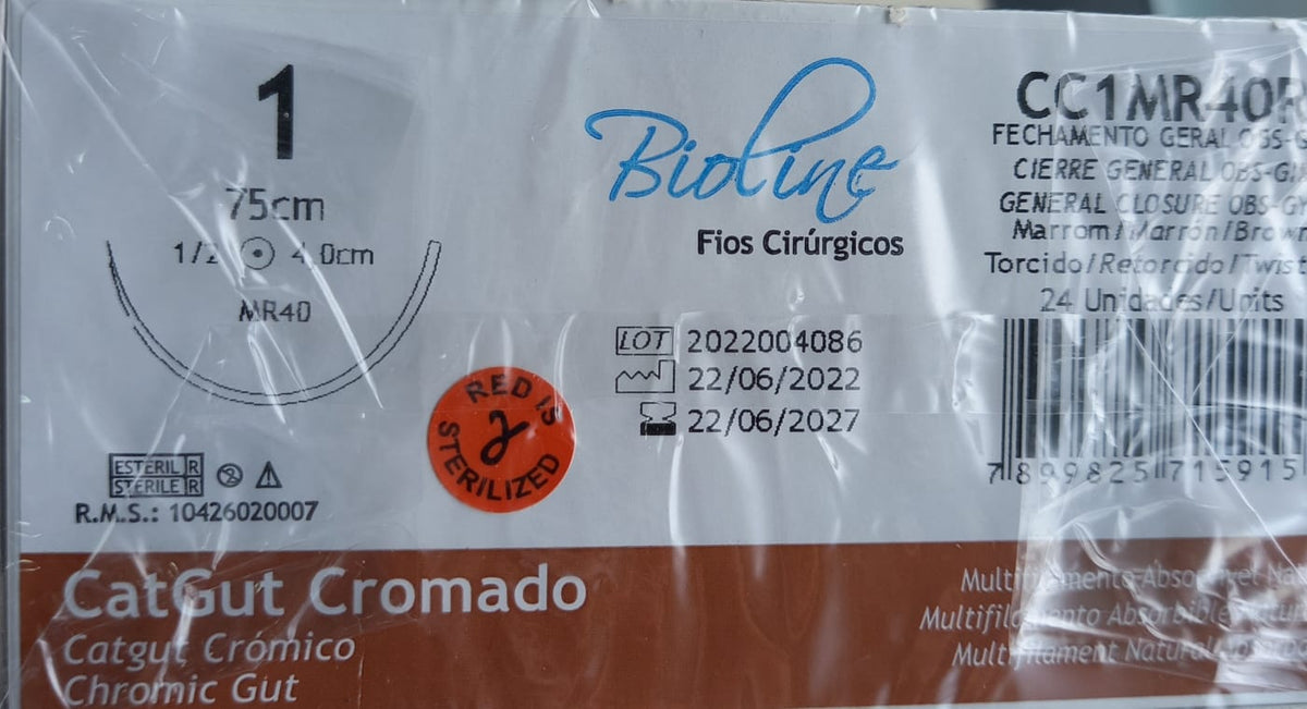 Categut Cromado 1 ag1/2 cil4,0-75cm  cx c/24 unid  Bioline