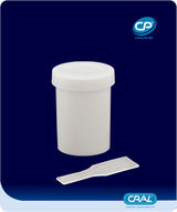 Coletor de urina 50ml tampa branca opaco com pá Cralplast
