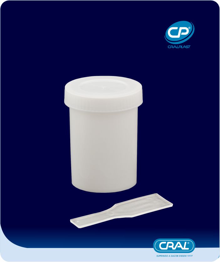 Coletor de urina 50ml tampa branca opaco com pá Cralplast
