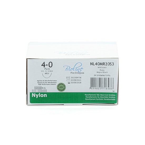 Fio Nylon 4-0 ag 1/2 -cor 2,0-75CM - cx 24 un - Bioline