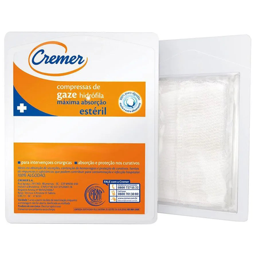 Compressa de gaze esteril 13 fios 10 x 10 cm c/10 cx 144 unid Cremer